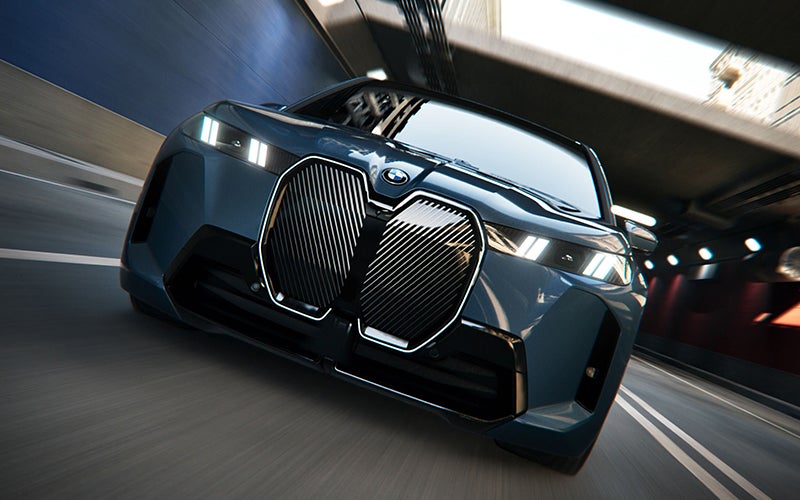 Close up of the BMW iX grille driving. | BMW of Dayton in Dayton OH