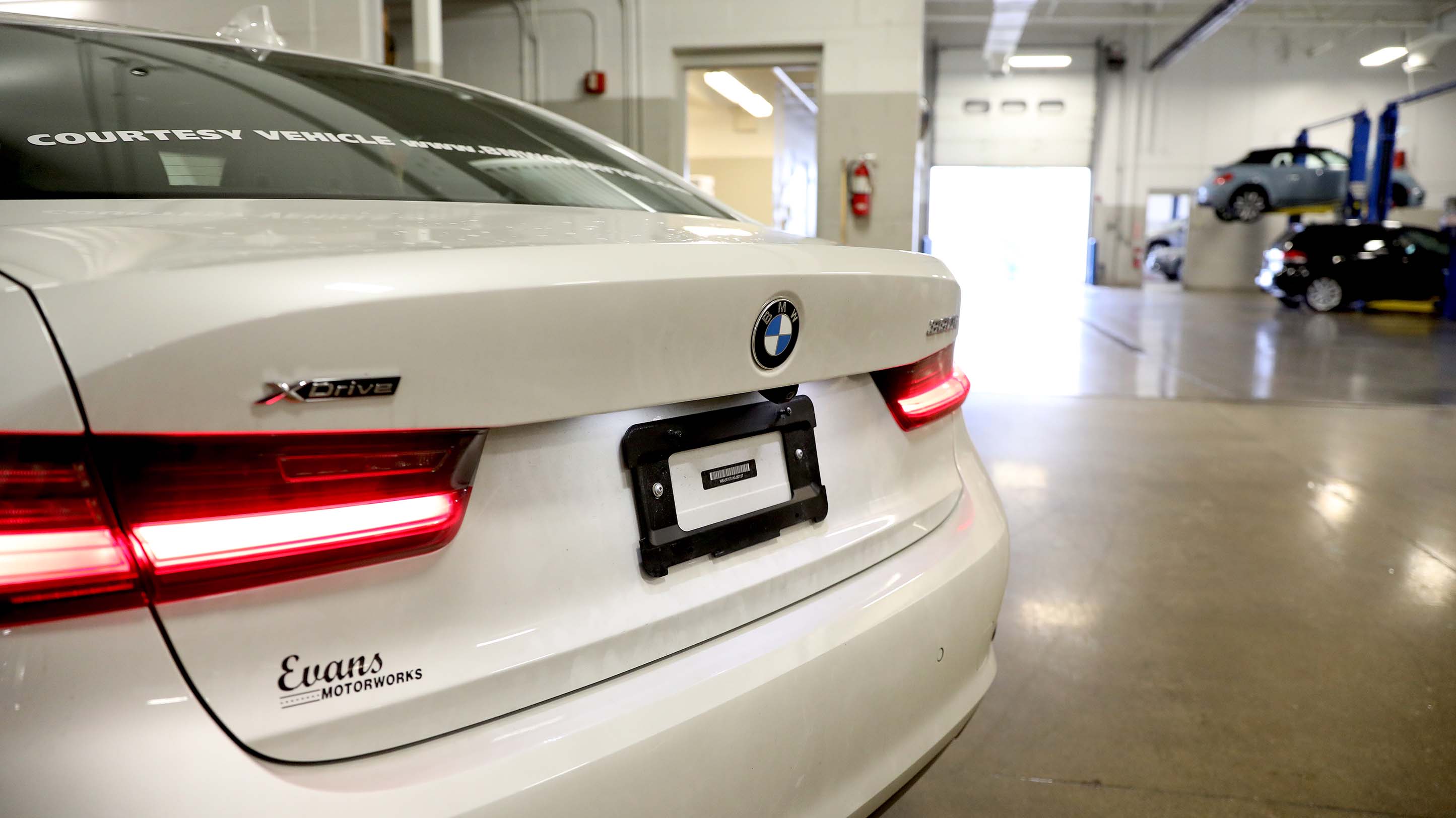 Rear bumper of a white BMW at our dealership in Dayton, OH